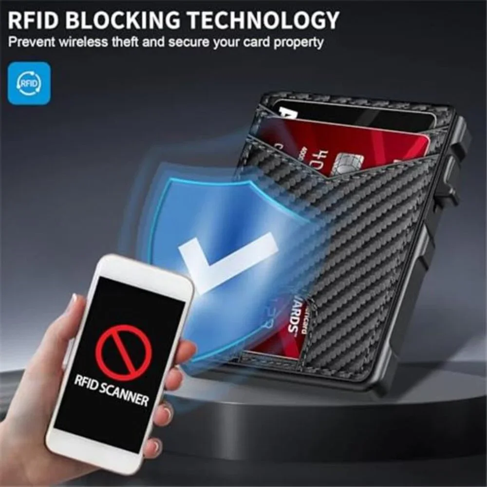 RFID Blocking AirTag Wallet Minimalist Pop Up Card Holder Money Clip Slim